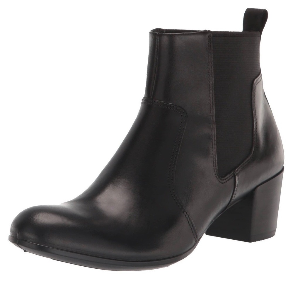 ECCO Booties‎ Black Leather Block Heel Chelsea Ankle Boots Size US 8.5 NEW